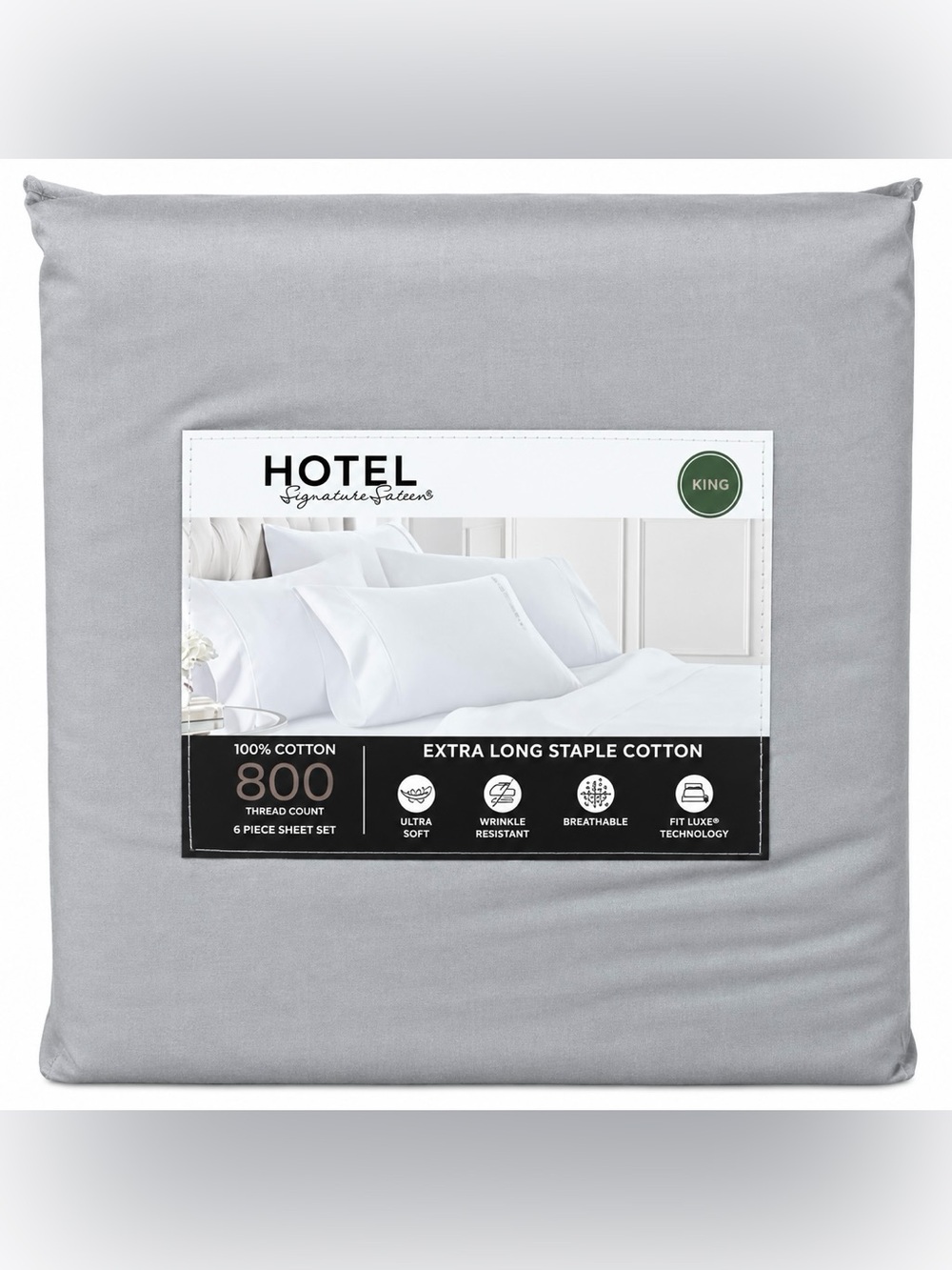 Hotel Signature King 800 TC Cotton Sateen Gray 6 Piece Sheet Set